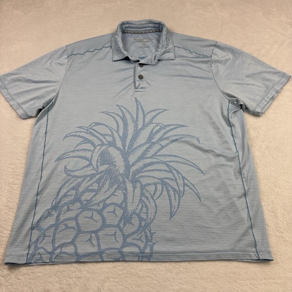 Tommy Bahama Short Sleeve Polo Shirt Mens L Blue Island Zone Moisture Wicking